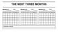 Vinyl calendar decal with title, three month grids, and Looking Ahead underline