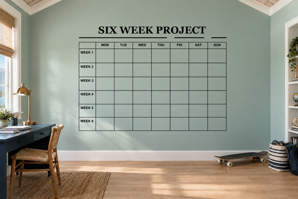 Six week project vinyl wall decal with title and 6-week calendar grid