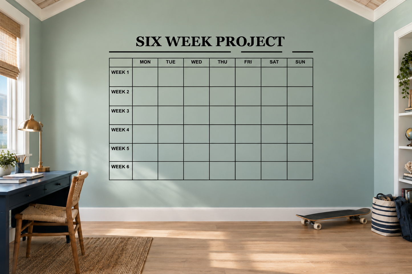 Six week project vinyl wall decal with title and 6-week calendar grid
