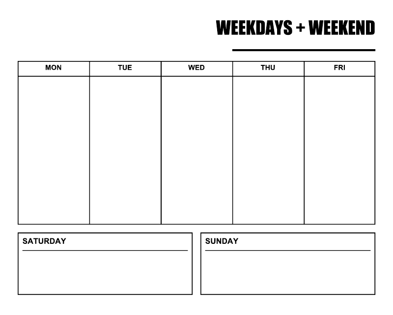 Vinyl decal calendar grid with WEEKDAYS + WEEKEND heading and day boxes