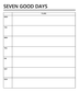 Seven Good Days wall decal calendar: header line and Monday–Sunday plans boxes