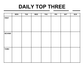 Vinyl calendar decal template with "DAILY TOP THREE" and blank Mon–Sun day boxes
