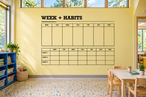 Week + Habits vinyl wall decal with weekly calendar grid and habit checklist