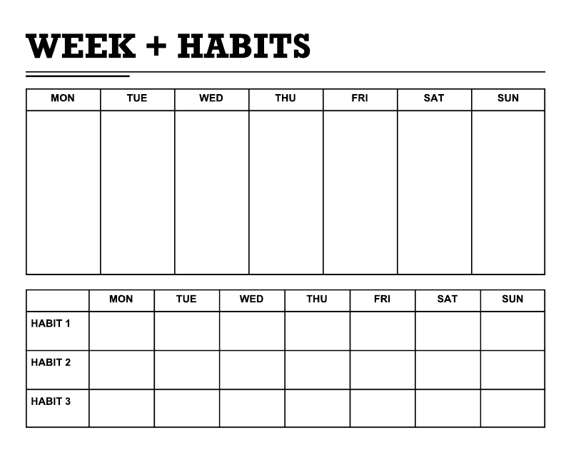Week + Habits vinyl decal with blank day columns and habit rows
