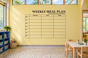 Weekly meal plan vinyl decal with grid for breakfast, lunch, dinner and days of week