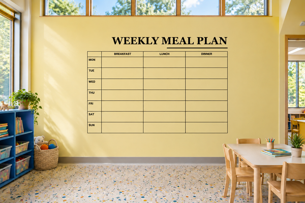 Weekly meal plan vinyl decal with grid for breakfast, lunch, dinner and days of week