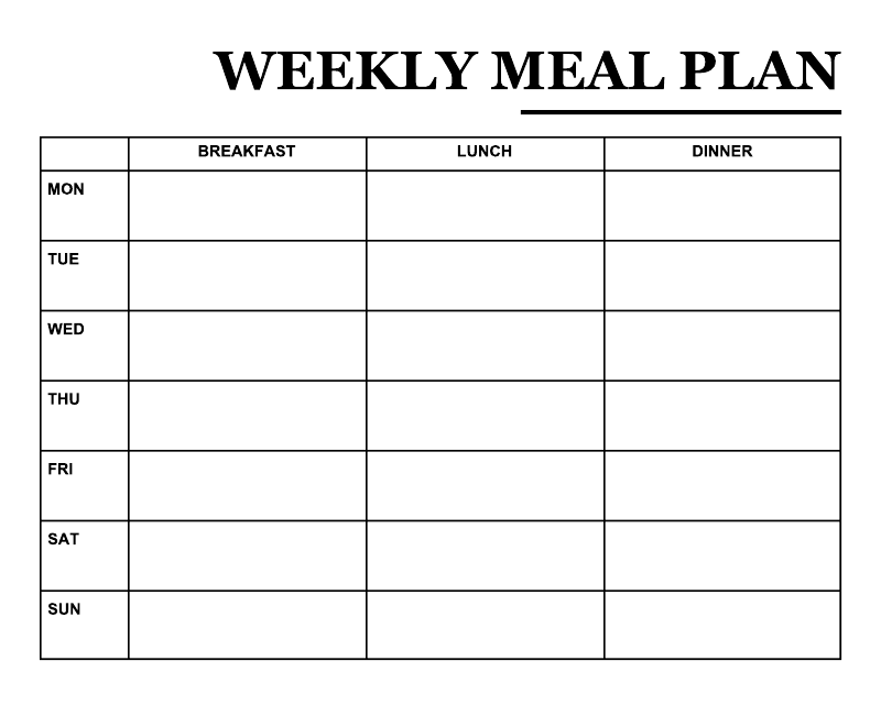 Weekly meal plan vinyl decal close-up: bold header and blank grid for breakfast, lunch, dinner