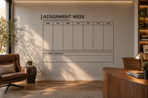 Assignment Week wall vinyl decal calendar with weekly date grid and due dates + priorities line