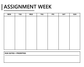 Assignment Week vinyl decal calendar layout with MON–SUN columns and due dates + priorities section