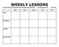 Weekly lessons decal with title and table for Mon–Fri goals, materials, lesson, reflection