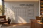 Garden calendar wall vinyl decal with monthly grid and plant care/harvest boxes