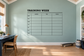 Vinyl wall decal: “Training Week” table grid for Mon–Sun, session, time, notes.