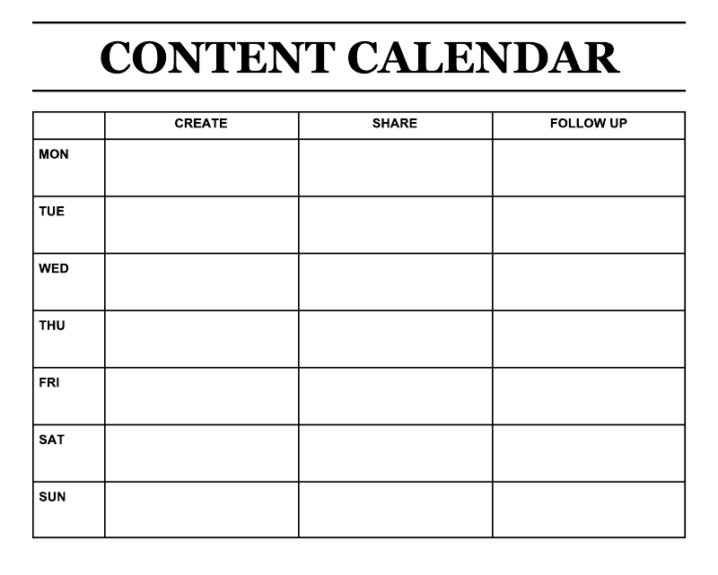 Close-up vinyl content calendar decal with grid rows for Mon–Sun and columns create, share
