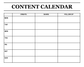 Close-up vinyl content calendar decal with grid rows for Mon–Sun and columns create, share