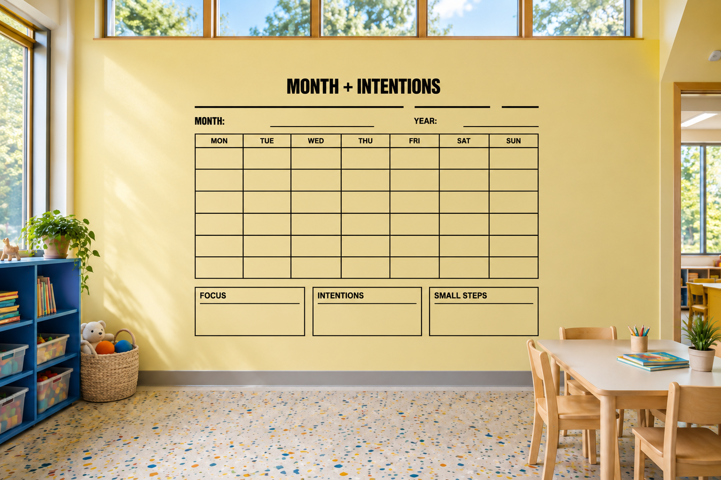 CalendarCX028 - Month and Intentions; illustrative application of the exact PDF artwork