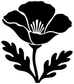 California poppy vinyl decal graphic, black flower and leaves on white background