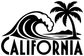 Palm tree and ocean wave vinyl decal with large black CALIFORNIA lettering