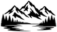 Black mountain and pine tree vinyl decal with lake reflections