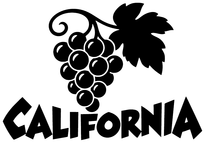Vinyl decal graphic: black grapes cluster, leaf, and CALIFORNIA lettering