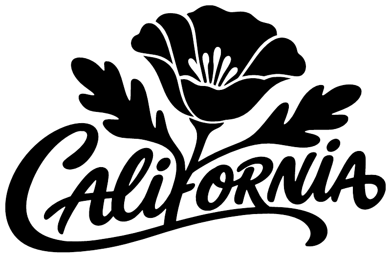 California lettering vinyl decal design, black lettering with white outline