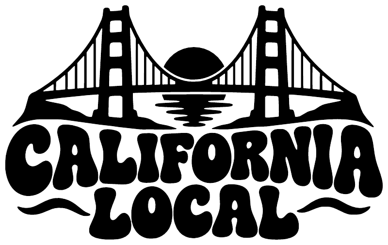 Vinyl decal showing black bridge silhouette over bold 'CALIFORNIA LOCAL' lettering
