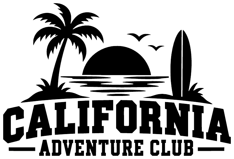 Black vinyl decal with palm trees, surfboard, and bold “CALIFORNIA ADVENTURE CLUB” lettering