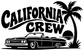 California Crew vinyl decal design with bold lettering, palm tree and car