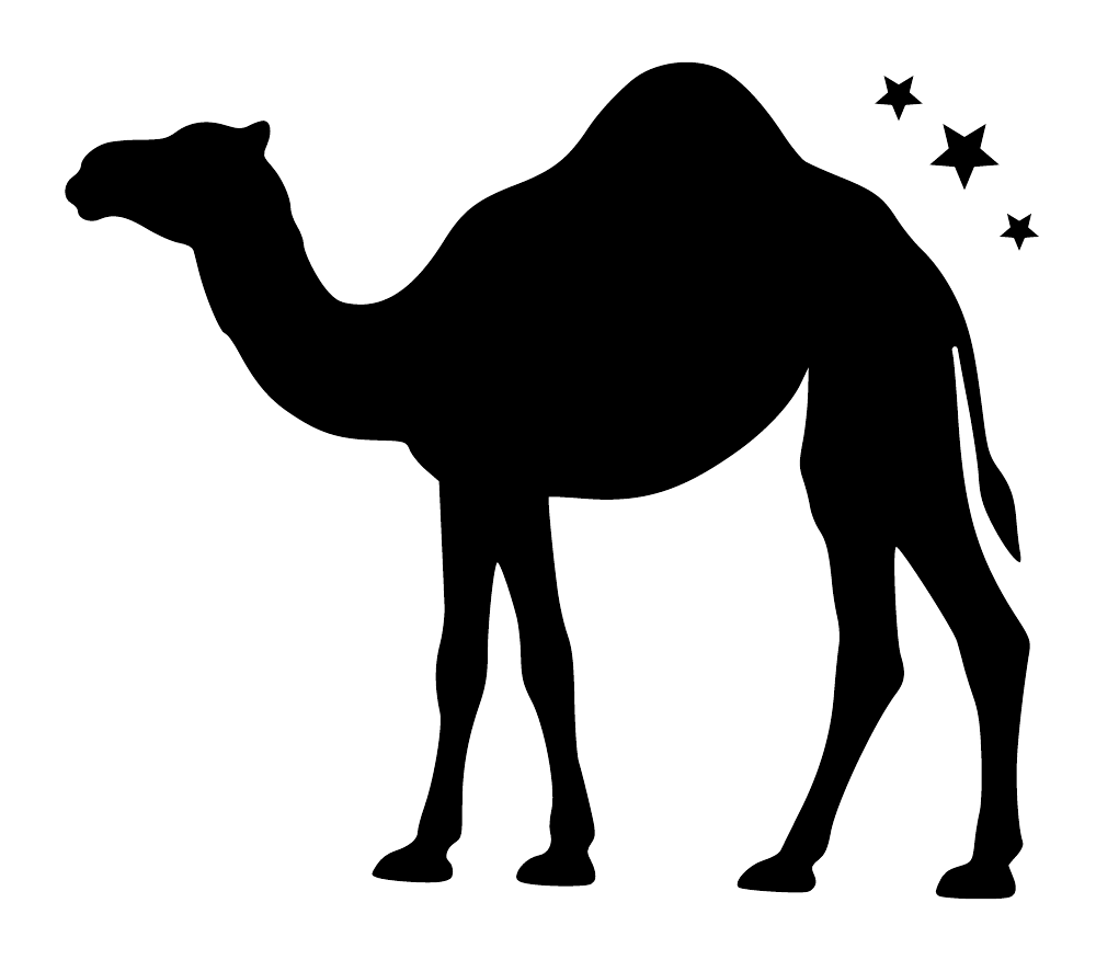Camel silhouette vinyl decal with star trail and three stars