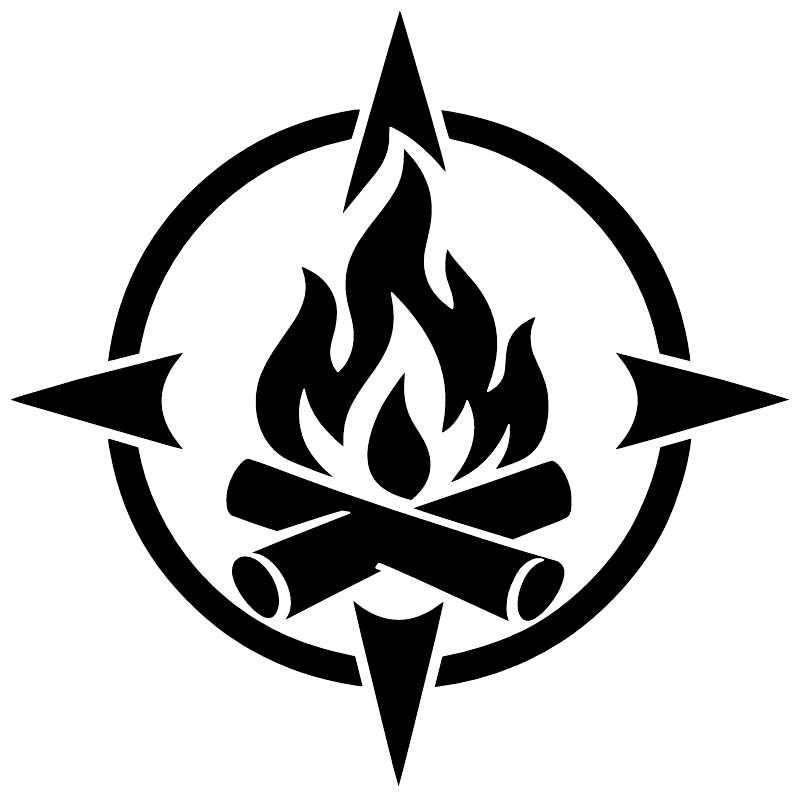 Compass campfire vinyl decal logo with black flame and star outline