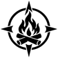 Compass campfire vinyl decal logo with black flame and star outline