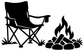 Vinyl decal graphic of camp chair, fire flames, and logs with a grassy base