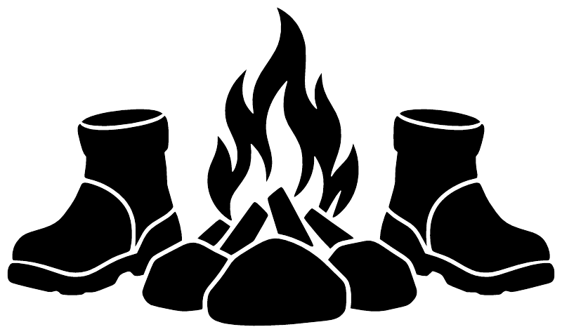 Vinyl decal of black boots around a campfire with bright flames