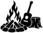 Black campfire guitar vinyl decal silhouette with guitar and flames on white