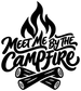 Black campfire script vinyl decal with flames and crossed logs, bold lettering