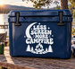 Vinyl decal with campfire, trees, stars, and 'Less Screen More Campfire' lettering