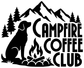 Black vinyl decal featuring bear, mountains, campfire and text 'CAMPFIRE COFFEE CLUB'