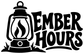 Vinyl decal reading EMBER HOURS with lantern-and-campfire icon, black on white