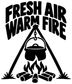 Vinyl decal close-up: FRESH AIR WARM FIRE with hanging kettle and fire