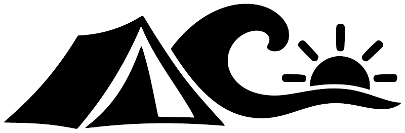 Wave vinyl decal graphic with mountains, sun, and sailboat icon in black