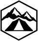 Alpine tent crest vinyl decal graphic, white hex badge with mountains and tent silhouette