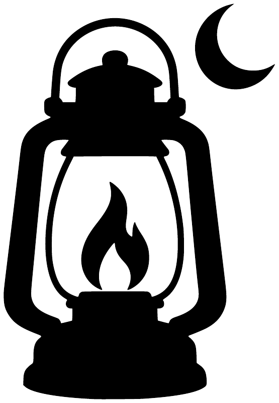 Black vinyl lantern decal with flame and crescent moon on white background