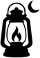 Black vinyl lantern decal with flame and crescent moon on white background