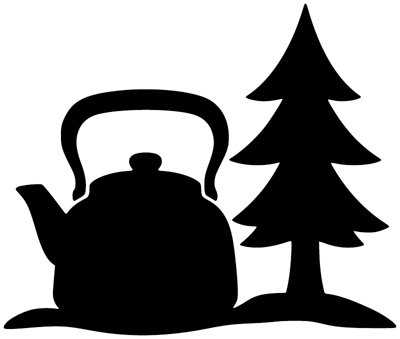Black vinyl camping kettle and pine tree decal