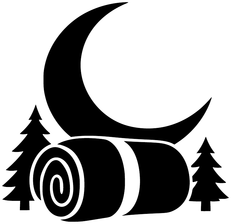 Black and white crescent moon sleeping bag vinyl decal with pine trees