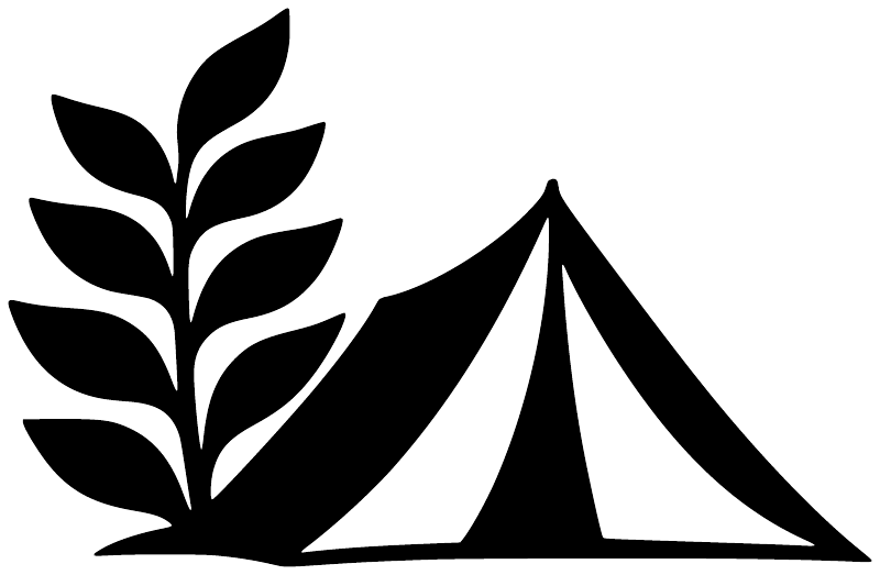 Black fern frond and tent arc vinyl decal with leaf and mountain shapes