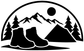 Camp Trail Boots vinyl decal with black boots, mountains, pine trees, and moon