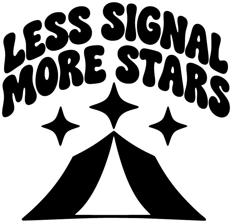 CampingCX027 - Less Signal More Stars; preview rendered from the saved vector PDF