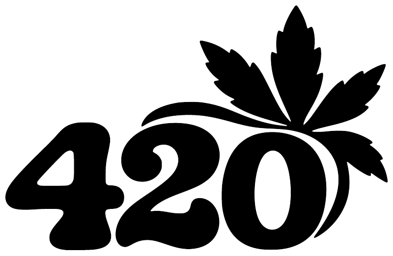 Black 420 vinyl decal with cannabis leaf, bold stylized numerals on white.