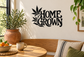 Home Grown vinyl decal with cannabis leaf and arched bold lettering