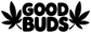 Close-up black “GOOD BUDS” vinyl decal with cannabis leaf graphics on both sides